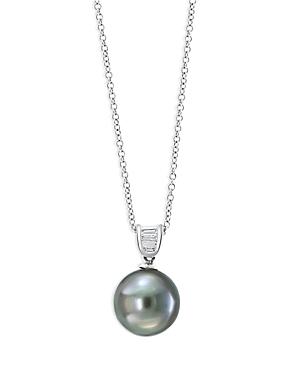 Bloomingdale's Black Tahitian Pearl & Diamond Baguette Pendant Necklace In 14k White Gold, 16-18 - 100% Exclusive