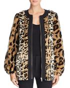 Donna Karan New York Leopard Print Faux Fur Coat