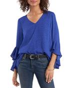 Vince Camuto Modern Fleck Flutter Sleeve Top