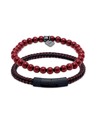 Thompson Of London Carnelian Bead & Woven Leather Bracelet Set, Large