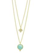 Freida Rothman Cubic Zirconia & Amazonite Layered Pendant Necklace In Gold Tone Sterling Silver, 16-18