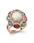 Diamond, Multi Sapphire And Opal Statement Ring In 14k Rose Gold
