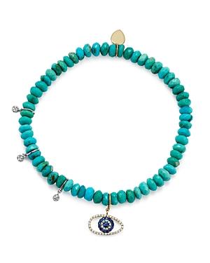 Meira T 14k White And Yellow Gold Turquoise Beaded Bracelet With Sapphire And Diamond Evil Eye Charm