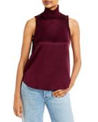 Cinq A Sept Lonny Mixed Media Sleeveless Turtleneck Top