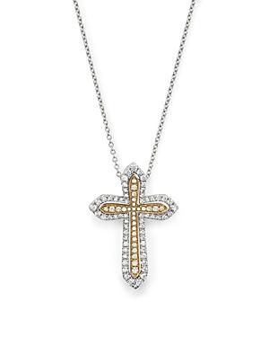 Diamond Cross Pendant Necklace In 14k White And Yellow Gold, .65 Ct. T.w.