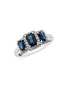 Bloomingdale's Blue Sapphire & Diamond Three Stone Halo Ring In 14k White Gold - 100% Exclusive
