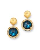 Marco Bicego 18k Yellow Gold Jaipur Color London Blue Topaz & Diamond Small Drop Earrings
