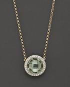 Green Amethyst And Diamond Round Pendant Necklace