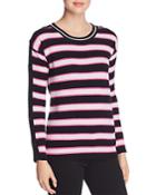 Minnie Rose Button-sleeve Striped Cashmere Sweater