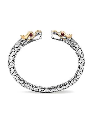 John Hardy 18k Yellow Gold And Sterling Silver Legends Naga Small Kick Cuff With African Ruby Eyes With Diamonds