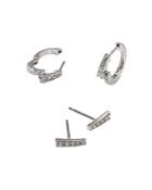 Nadri Cubic Zirconia Mini Hoop & Vertical Bar Stud Earrings, Set Of 2