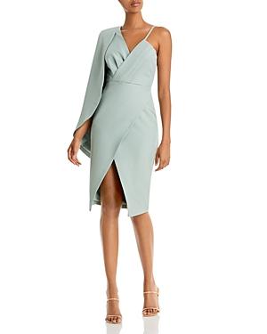 Lavish Alice Asymmetric Cape Overlay Pleated Dress