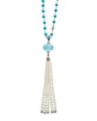 Lagos 18k Gold & Sterling Silver Caviar Forever Sky Blue Topaz & Cultured Freshwater Pearl Tassel Pendant Necklace, 36