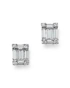 Diamond Round And Baguette Stud Earrings In 14k White Gold, .75 Ct. T.w.