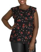 City Chic Plus Fall In Love Smocked Floral-print Top
