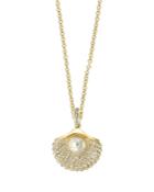 Bloomingdale's Freshwater Pearl & Diamond Shell Pendant Necklace In 14k Yellow Gold, 16-18 - 100% Exclusive