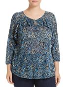 Lucky Brand Plus Floral Print Ruffle Top