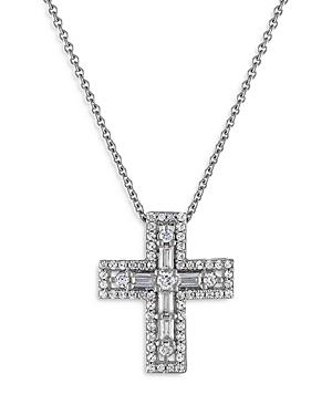 Bloomingdale's Round & Baguette Diamond Cross Pendant Necklace In 14k White Gold, 0.55 Ct. T.w. - 100% Exclusive