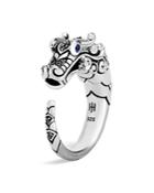 John Hardy Brushed Sterling Silver Naga Ring With Black Sapphire, Black Spinel And Blue Sapphire Eyes