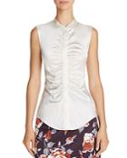 Theory Sleeveless Ruched Silk Top