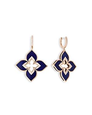 Roberto Coin 18k Rose Gold Venetian Princess Lapis & Diamond Flower Dangle Hoop Earrings