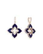 Roberto Coin 18k Rose Gold Venetian Princess Lapis & Diamond Flower Dangle Hoop Earrings