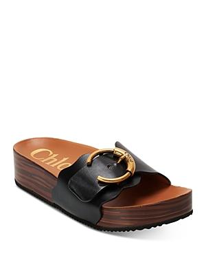 Chloe Women's Lauren Logo Buckle Leather Platform Slide Sandals