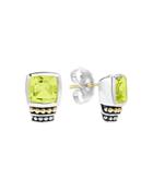 Lagos 18k Gold And Sterling Silver Caviar Color Stud Earrings With Green Quartz