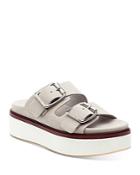 J/slides Women's Bowie Double Buckle Leather Platform Slide Sandals