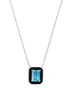 Bloomingdale's Swiss Blue Topaz & Black Onyx Pendant Necklace In 14k White Gold, 18 - 100% Exclusive