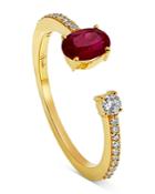 Hueb 18k Yellow Gold Spectrum Ruby & Diamond Cuff Ring