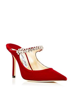 Jimmy Choo Women's Bing 100 Pointed Toe Red Velvet High Heel Mules - 100% Exclusive