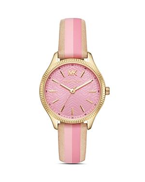 Michael Kors Lexington Striped Pink Leather Strap Watch, 36mm