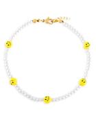 Adinas Jewels Smiley Face & Faux Pearl Beaded Ankle Bracelet In Gold Tone