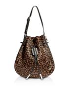 Karen Millen Medium Leopard-print Leather Drawstring Bag