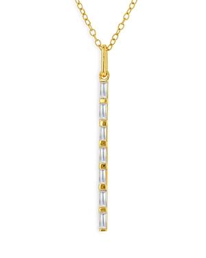 Moon & Meadow 14k Yellow Gold Diamond Baguette Vertical Bar Pendant Necklace, 16-18