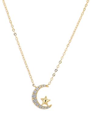 Moon & Meadow 14k Yellow Gold Diamond Moon & Star Pendant Necklace, 16-18