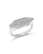 Adina Reyter Sterling Silver Pave Diamond Stretched Hexagon Signet Ring