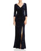 Adrianna Papell Ruched Velvet Long-sleeve Gown