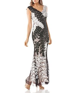 Js Collections Embroidered Leaf Gown