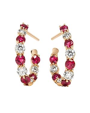 Gumuchian 18k Rose Gold New Moon Diamond & Ruby Hoop Earrings