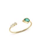 Zoe Chicco 14k Yellow Gold Diamond Bezel & Gemfields Pear-cut Emerald Bypass Ring