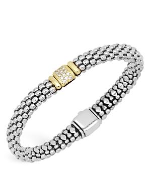 Lagos 18k Yellow Gold And Sterling Silver Caviar Rope Bracelet With Diamonds