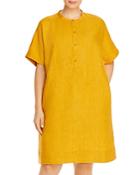 Eileen Fisher Plus Organic Linen Mandarin Collar Dress