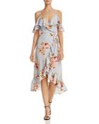 Aqua Floral Cold-shoulder Faux Wrap Dress - 100% Exclusive