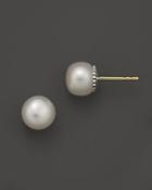 Lagos Sterling Silver Luna Fluted Button Post Pearl Earrings, 8mm