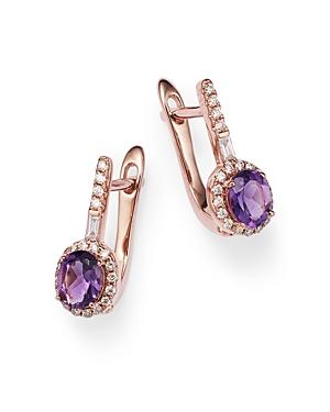 Bloomingdale's Amethyst & Diamond Oval Leverback Earrings In 14k Rose Gold -100% Exclusive