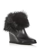 Taryn Rose Women's Massima Leather And Shearling Cuff Wedge Booties