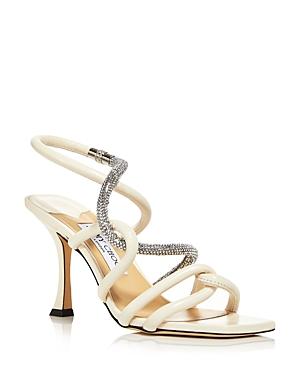 Jimmy Choo Women's Lonnie 90 Square Toe Crystal Embellished Strappy High Heel Sandals