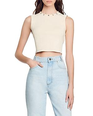 Sandro Reva Sleeveless Embellished Cropped Sweater